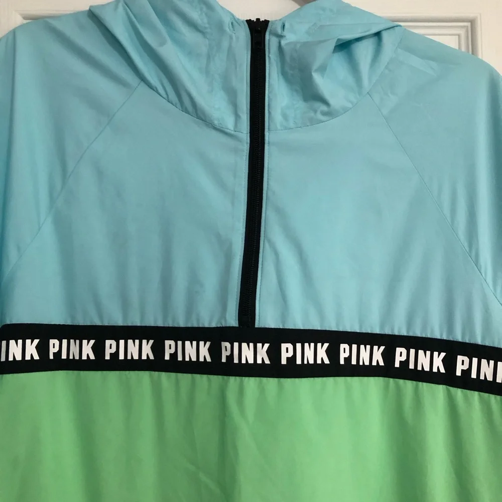 PINK Victoria's Secret Light Blue & Mint green Colorblock 1/4 zip Jacket size XS